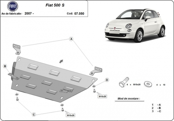 Cache sous moteur et de la boîte de vitesse Fiat 500 S