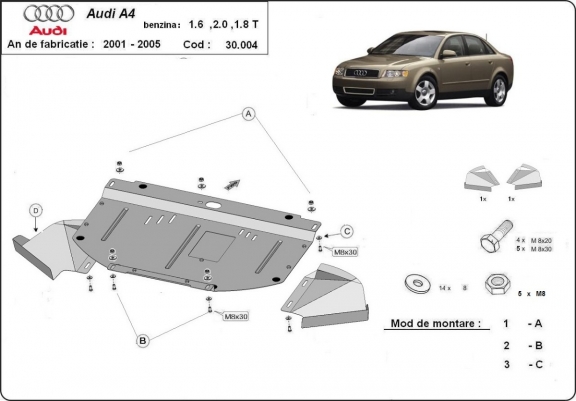 Cache sous moteur et de la radiateur Audi A4 B6 1.6 - 2.0 , 1.8T