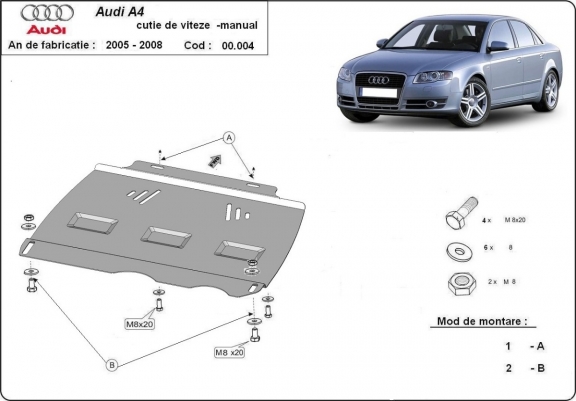 Cache de protection de la boîte de vitesse Audi A4 B7- manuelle