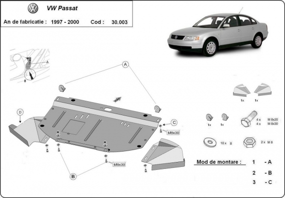 Cache sous moteur et de la radiateur VW Passat B5 1.6, 1.8 , 1.9 TDI