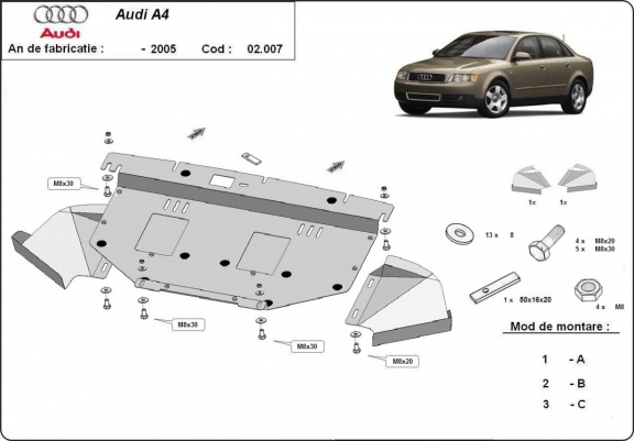 Cache sous moteur et de la radiateur Audi A4  B6 diesel 2.5 Tdi - V6