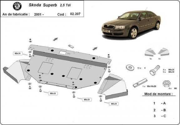 Cache sous moteur et de la radiateur Skoda Superb - 2.5 Tdi, V6