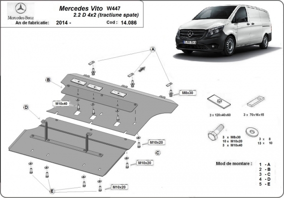 Cache sous moteur et de la boîte de vitesse Mercedes Vito W447 - 4X2 