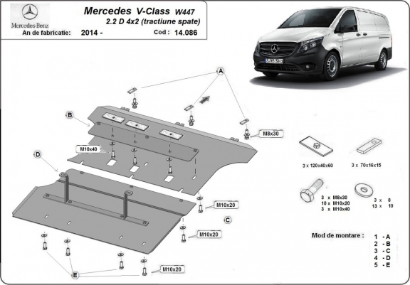 Cache sous moteur et de la boîte de vitesse Mercedes V-Class W447 2.2 D, 4x2 