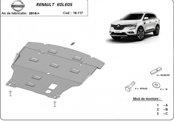 Cache sous moteur et de la boîte de vitesse Renault Koleos
