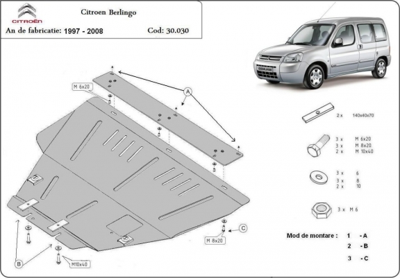 Cache sous moteur et de la boîte de vitesse Citroen Berlingo