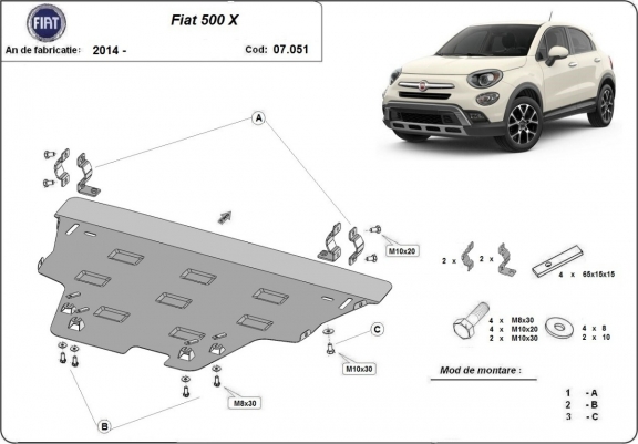 Cache sous moteur et de la boîte de vitesse Fiat 500x