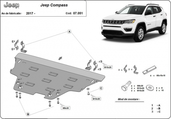 Cache sous moteur et de la boîte de vitesse Jeep Compass