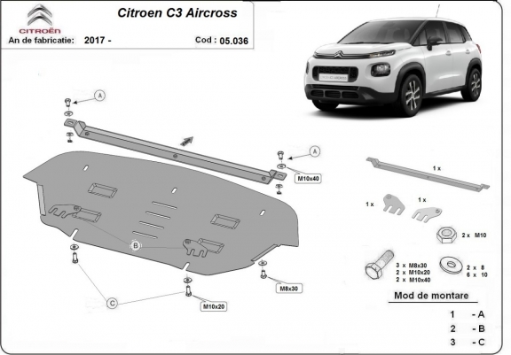 Cache sous moteur et de la boîte de vitesse Citroen C3 Aircross