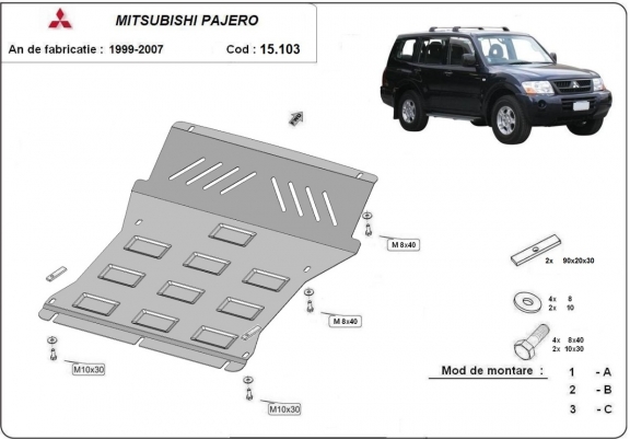 Cache sous moteur et de la radiateur Mitsubishi Pajero 3 (V60, V70) Vers 2.0