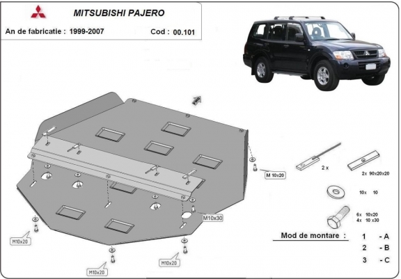 Cache de protection de la boîte de vitesse Mitsubishi Pajero 3 (V60, V70) Vers. 2.0