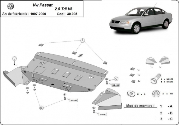 Cache sous moteur et de la radiateur VW Passat B5 2.5 TDI V6