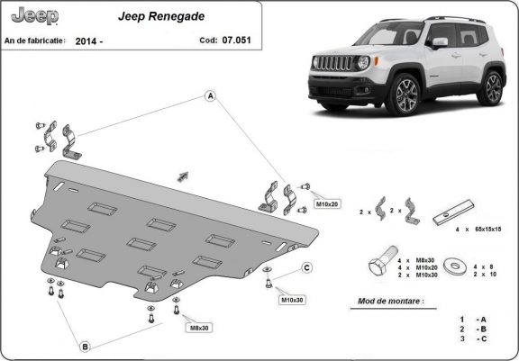 Cache sous moteur et de la boîte de vitesse Jeep Renegade