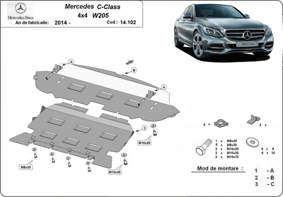 Cache sous moteur et de la radiateur Mercedes C-Class W205 4x4