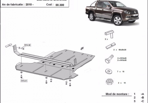 Cache de protection de la boîte de vitesse et de la différentiel Volkswagen Amarok