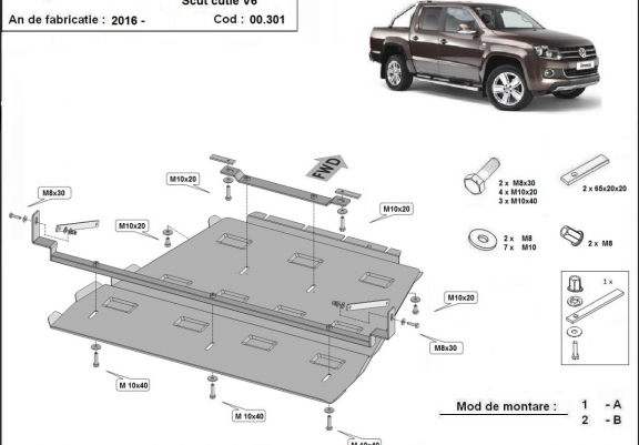 Cache de protection de la boîte de vitesse et de la différentiel Volkswagen Amarok -  V6 automat