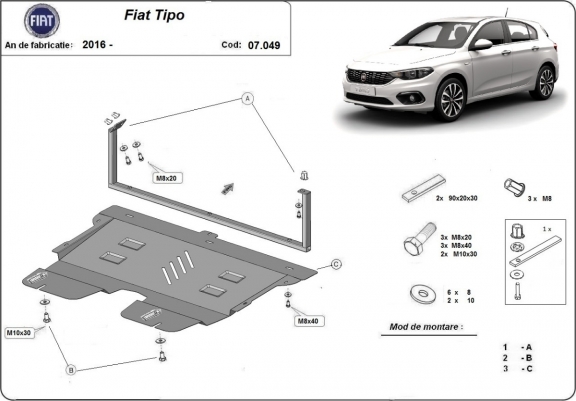 Cache sous moteur et de la boîte de vitesse Fiat Tipo