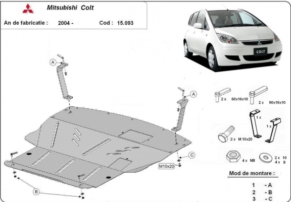 Cache sous moteur et de la boîte de vitesse Mitsubishi Colt
