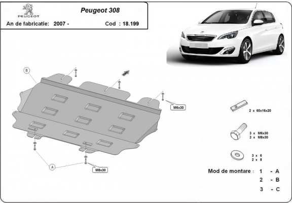 Cache sous moteur et de la boîte de vitesse Peugeot 308