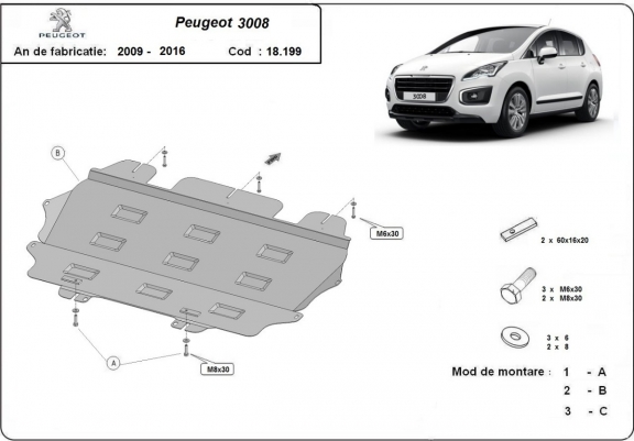Cache sous moteur et de la boîte de vitesse Peugeot 3008