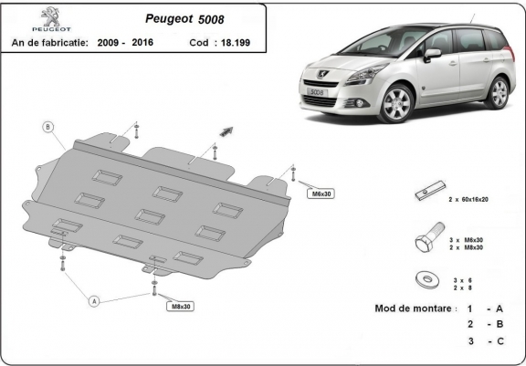 Cache sous moteur et de la boîte de vitesse Peugeot 5008
