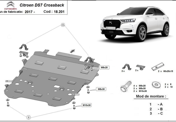Cache sous moteur et de la boîte de vitesse Citroen DS7 Crossback