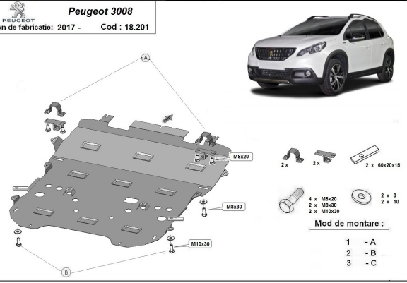 Cache sous moteur et de la boîte de vitesse Peugeot 3008