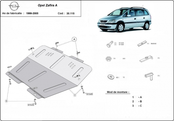 Cache sous moteur et de la boîte de vitesse Opel Zafira A 