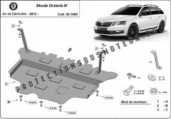 Cache sous moteur et de la boîte de vitesse Skoda Octavia 3 - Boîte de vitesse automatique