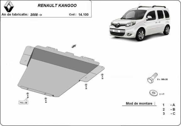 Cache sous moteur et de la boîte de vitesse Renault Kangoo