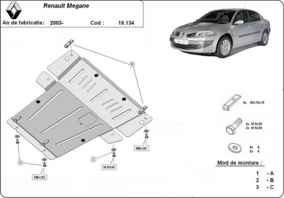 Cache sous moteur et de la boîte de vitesse Renault Megane 2