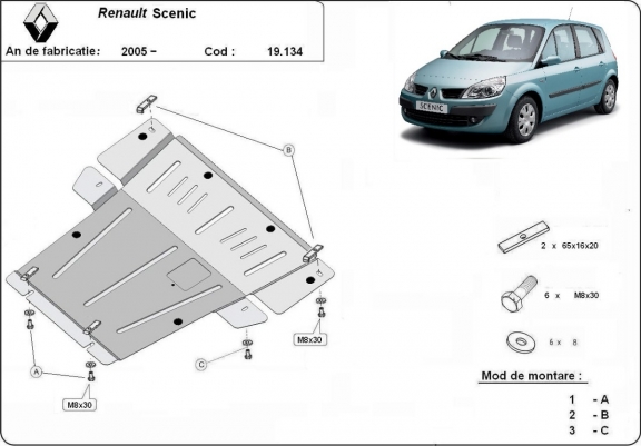 Cache sous moteur et de la boîte de vitesse Renault Scenic