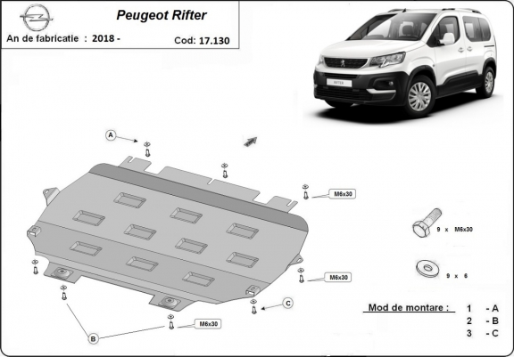 Cache sous moteur et de la boîte de vitesse Peugeot Rifter / Partner