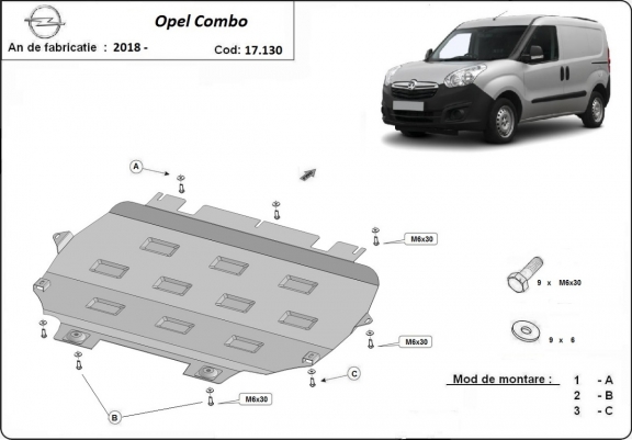 Cache sous moteur et de la boîte de vitesse Opel Combo E 