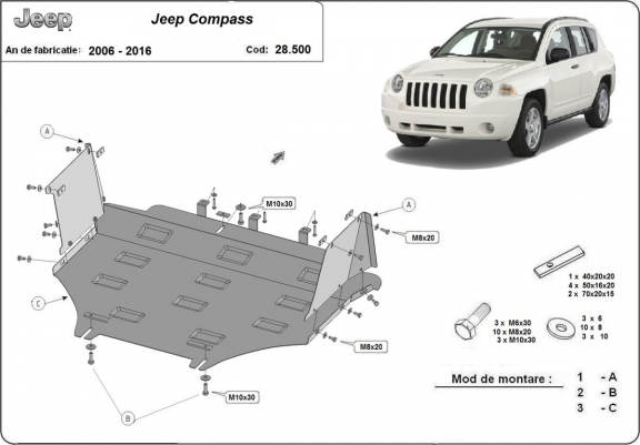 Cache sous moteur et de la boîte de vitesse Jeep Compass