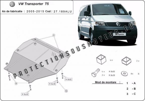 Cache sous moteur et de la boîte de vitesse Volkswagen Transporter T5 - Aluminium