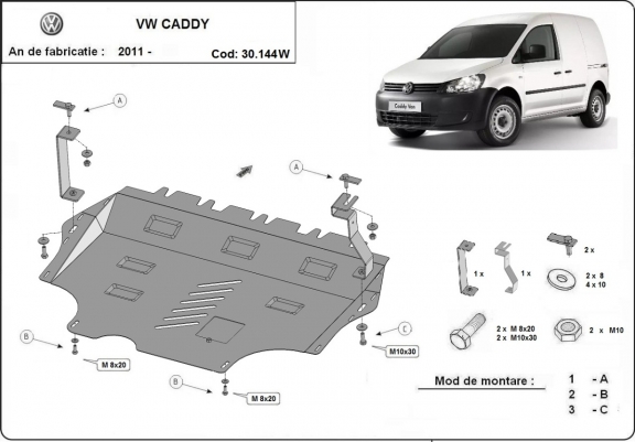 Cache sous moteur et de la boîte de vitesse VW Caddy - avec WEBASTO