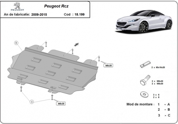 Cache sous moteur et de la boîte de vitesse Peugeot Rcz