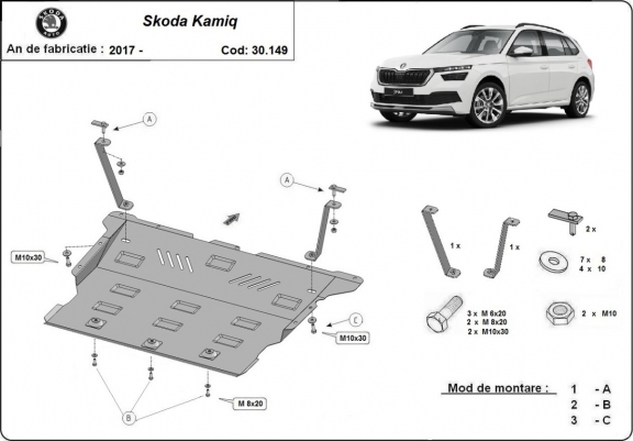 Cache sous moteur et de la boîte de vitesse Skoda Kamiq