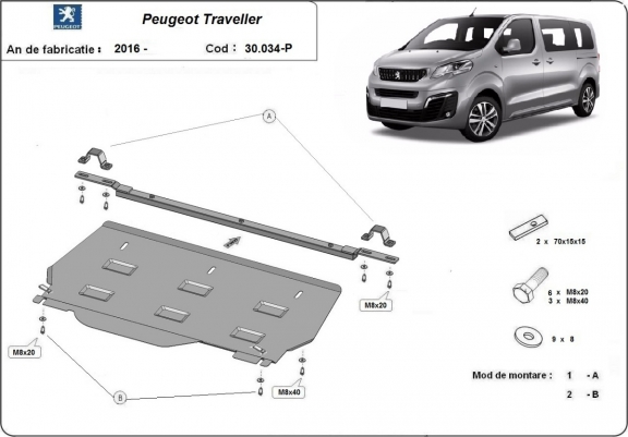Cache sous moteur et de la boîte de vitesse Peugeot Traveller MPV