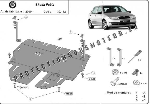 Cache sous moteur et de la boîte de vitesse Skoda Fabia 1