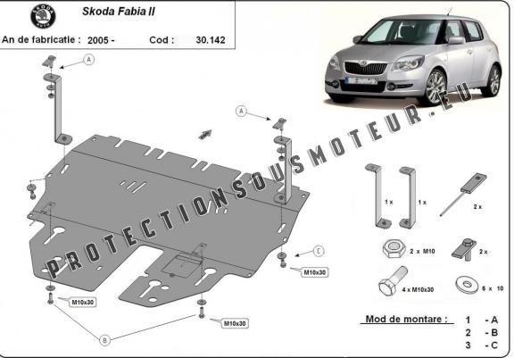 Cache sous moteur et de la boîte de vitesse Skoda Fabia 2