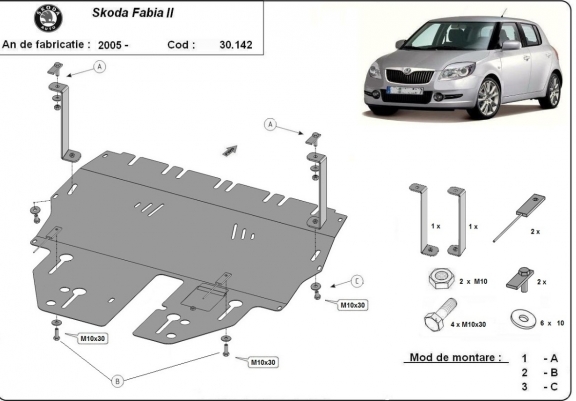 Cache sous moteur et de la boîte de vitesse Skoda Fabia 2