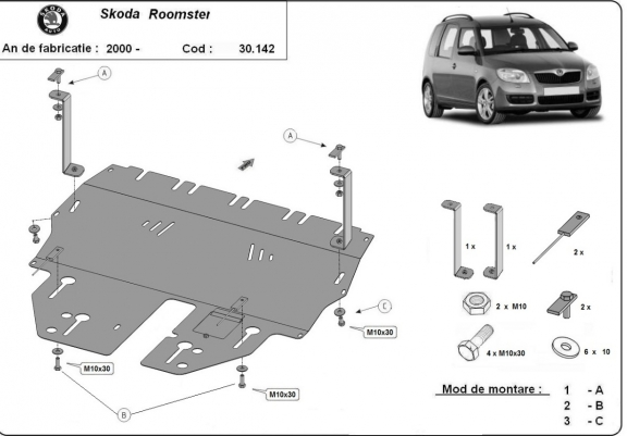 Cache sous moteur et de la boîte de vitesse Skoda Roomster