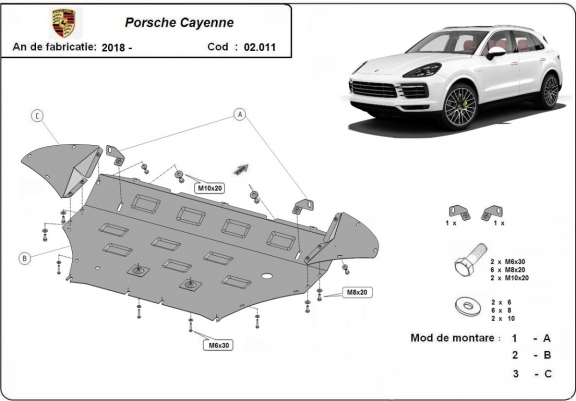 Cache sous moteur et de la radiateur Porsche Cayenne