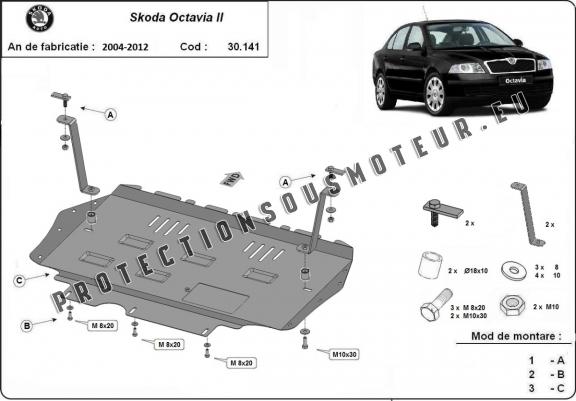 Cache sous moteur et de la boîte de vitesse Skoda Octavia 2