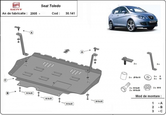 Cache sous moteur et de la boîte de vitesse Seat Toledo 3