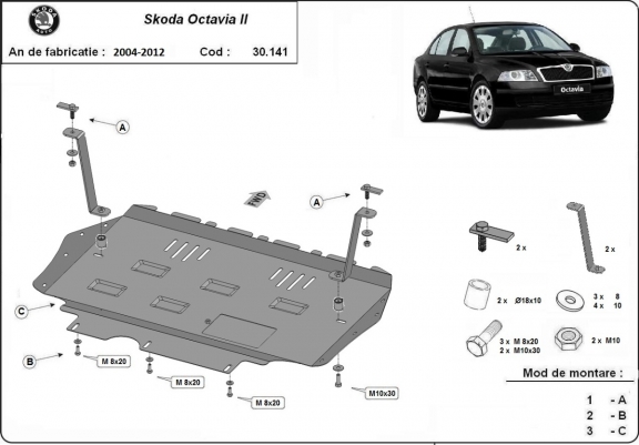 Cache sous moteur et de la boîte de vitesse Skoda Octavia 2