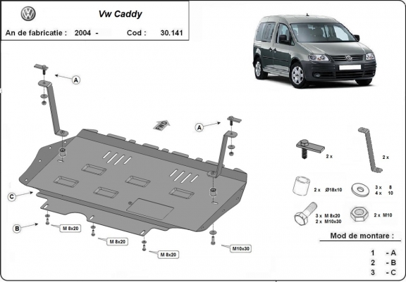 Cache sous moteur et de la boîte de vitesse VW Caddy
