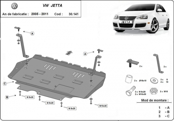 Cache sous moteur et de la boîte de vitesse VW Jetta